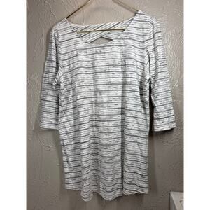 Pure Jill Fit Twist Back Tunic Top White‎ Black Striped Womens Size Medium